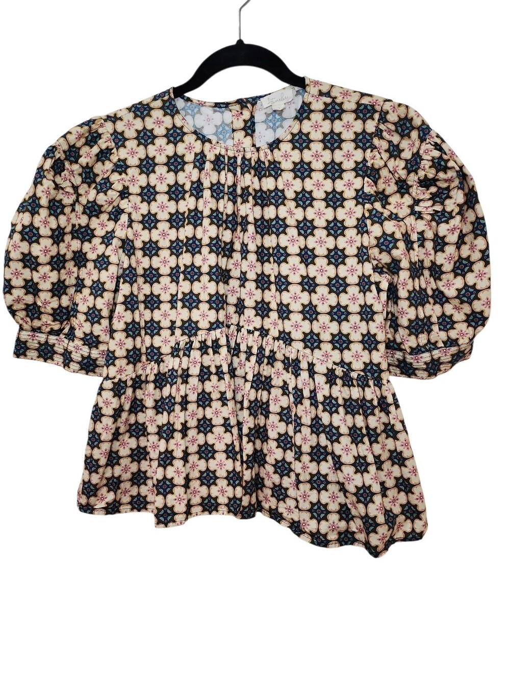 Anthro Let Me Be Mille Thalia Top Merida voluminous puff sleeves gathered peplum